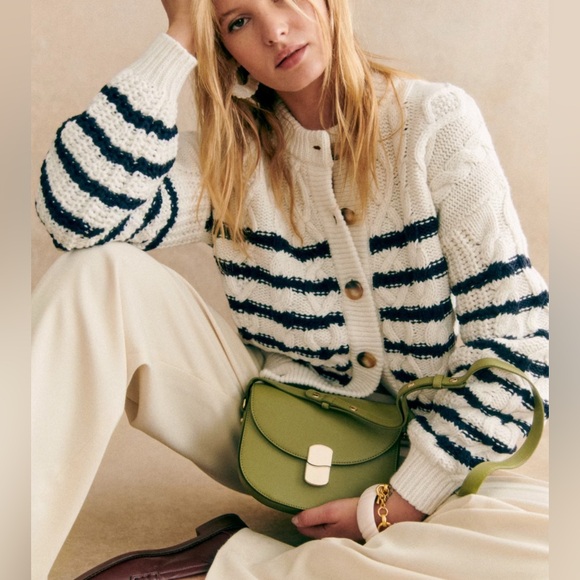 Sezane Sweaters - Sezane Sean Cardigan Sz S in Ecru Navy Blue